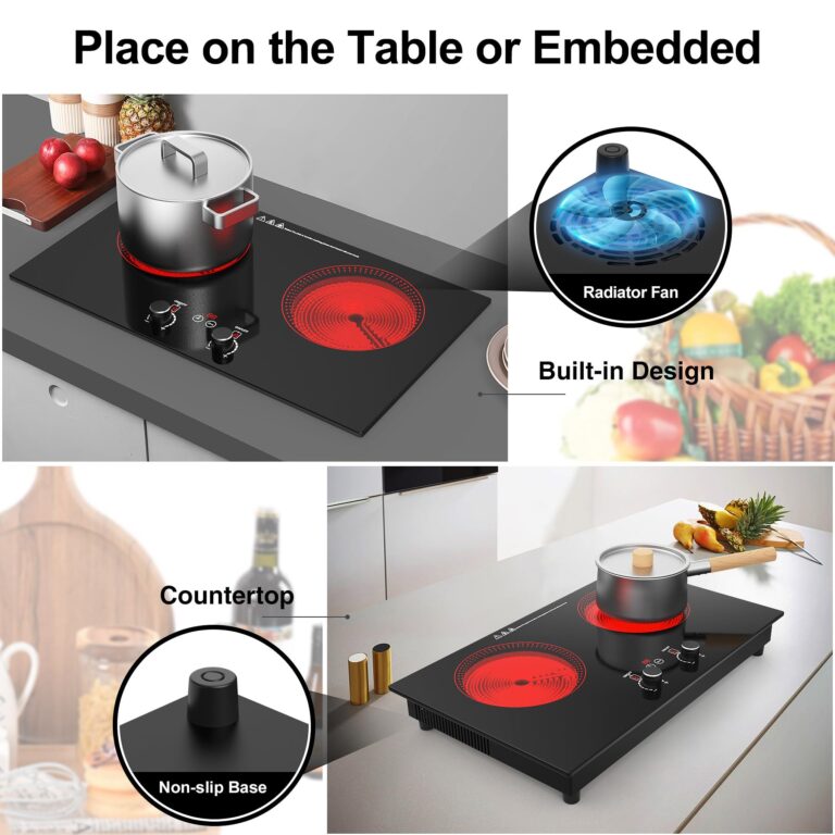 Electric Cooktop,110V 2400W Electric Stove Top with LCD Touch and Knob Control,Built-in and Countertop 2 Burner Electric Cooktop with 11 Power Levels, Kids Lock & Timer,Overheat Protection. - Image 5