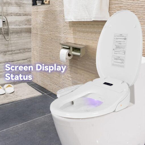 Electric Bidet Toilet Seat, Warm Water Bidet for Rear and Front Washing, Self-Cleaning Nozzle, Elongated V-shaped Heated Toilet Seat with Dryer, Touch Panel, SoftClose Lid, LED Light and Deodorization - Image 7