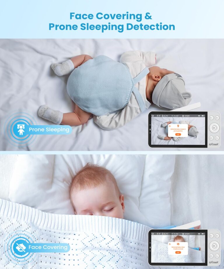 ieGeek 5.5’’ Split-Screen Baby Monitor,2.5K UHD Baby Monitor with 2 Cameras and Audio,Night Light,Prone Sleeping&Cry Detection,Two-Way Talk,Night Vision,2.4G&5Ghz WiFi App Control,4000mAh Battery - Image 8