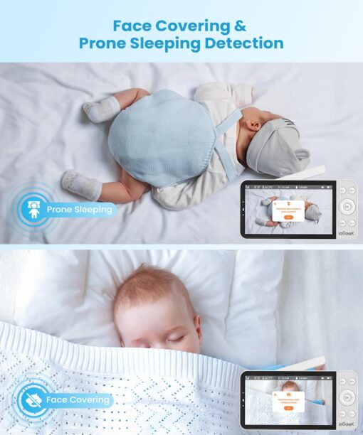 ieGeek 5.5’’ Split-Screen Baby Monitor,2.5K UHD Baby Monitor with 2 Cameras and Audio,Night Light,Prone Sleeping&Cry Detection,Two-Way Talk,Night Vision,2.4G&5Ghz WiFi App Control,4000mAh Battery - Image 8