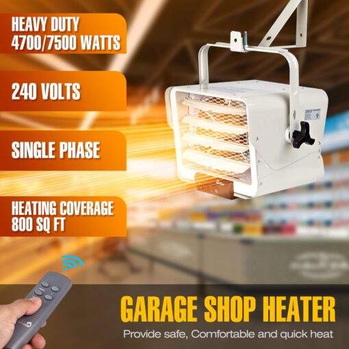 DR. INFRARED HEATER NEW Upgraded DR-975 7500-Watt 240-Volt Hardwired Shop Garage Electric Heater, Wall/Ceiling Mounted with Remote Controlled Thermostat White - Image 5