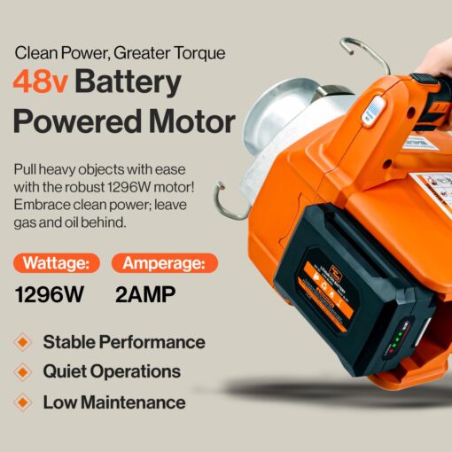SuperHandy Electric Portable Capstan Winch, Brushless Motor, 1000-2000 lbs Max Pulling Force, Includes 100ft Low-Stretch Rope, Battery & Charger - Ideal for Forestry, Hunting, Off-Road - Image 7