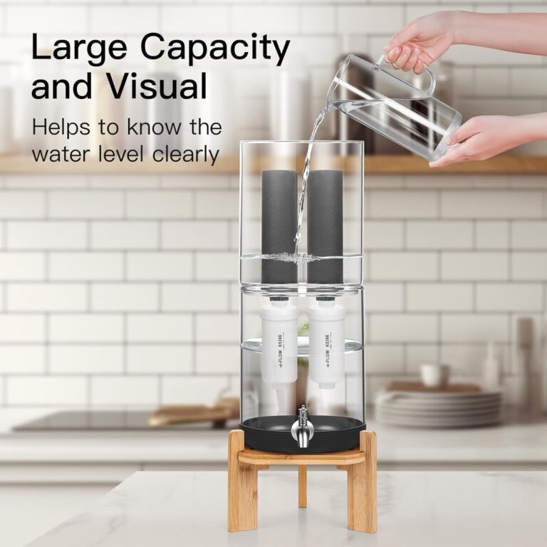 FACHIOO Glass Gravity-Fed Water Filter System, Countertop System with 2 Black NSF/ANSI 42 Certification Elements, 2 Fluoride, Metal Spigot and Stand, Reduces Fluoride and Chlorine, 2.25G - Image 7