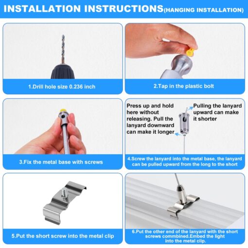 Phiwicsh 8FT LED Shop Light 10 Pack, Hanging/Surface Mount 6000K/White Light LED Tube Light, Plug & Play 72W 11520LM Super Bright High Output T8 LED Ceiling Lighting, Linkable Shop Lights for Garage - Image 3