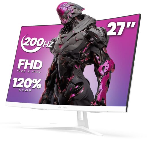 CRUA 27" Curved Gaming Monitor, FHD 1920x1080P, 165Hz/200Hz Computer Monitor, 1800R VA Screen, 120% sRGB, Support AMD FreeSync, Blue Light Filter, HDMI & DP, Wall Mount Install- White