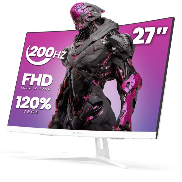 CRUA 27" Curved Gaming Monitor, FHD 1920x1080P, 165Hz/200Hz Computer Monitor, 1800R VA Screen, 120% sRGB, Support AMD FreeSync, Blue Light Filter, HDMI & DP, Wall Mount Install- White