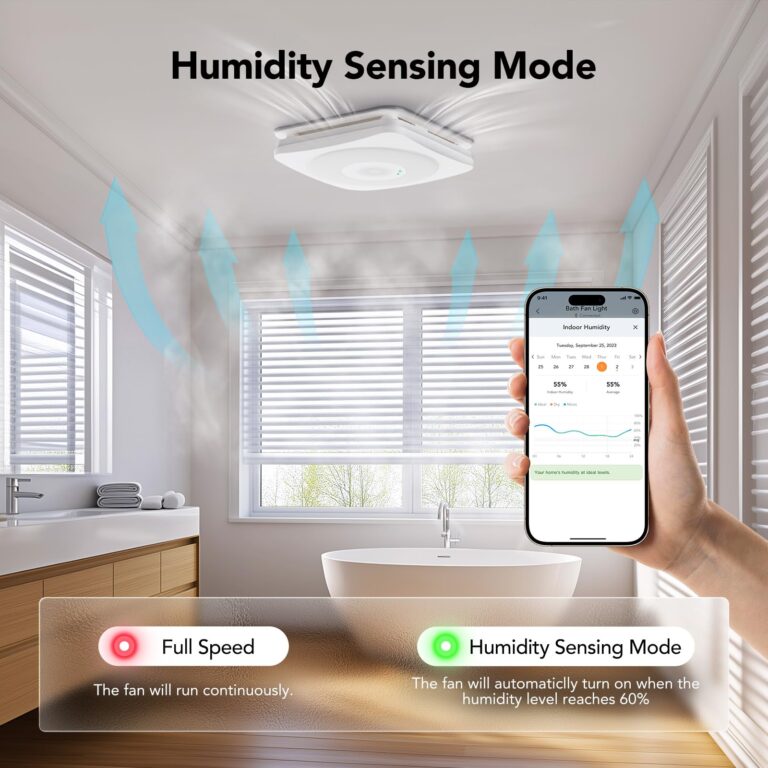 OREiN Matter Smart Bathroom Exhaust Fan with Light, 110/160 CFM 0.8/1.0 Sones Bathroom Fan with Bluetooth Speaker, Exhaust Fans with Humidity Sensor & Remote, APP Control, 1500lm 2700k-6500k Dimming - Image 6