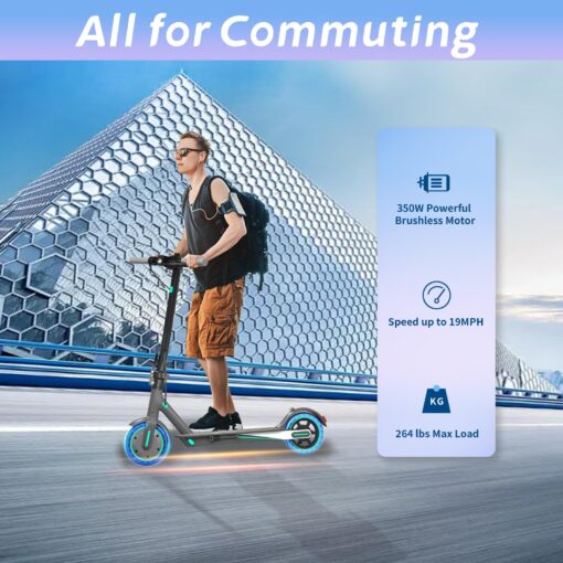 Electric Scooter for Adults, Up to 19 Mph, 19 Miles Range & 264 lbs Load, Aluminum Alloy E-Scooter with 350W Motor, Foldable Escooter with Dual Braking System and App Control (Blue) - Image 8