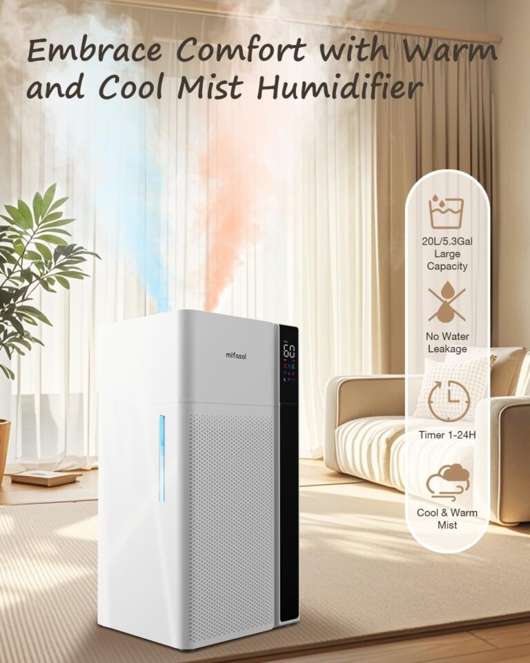 Mifasol Humidifier Large Room for Home, 5.3Gal/20L Warm and Cool Mist Whole House Humidifier, Quickly & Evenly Humidify Larger Areas, Top Fill, Dual Mist Nozzles and Atomizers, Office Plants, White - Image 7