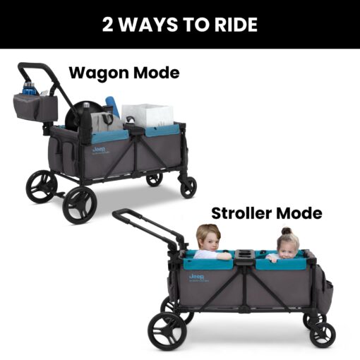 Jeep Sport All-Terrain Stroller Wagon by Delta Children - Includes Canopy, Parent Organizer, Adjustable Handlebar, Snack Tray & Cup Holders, Grey/Blue Moon - Image 8
