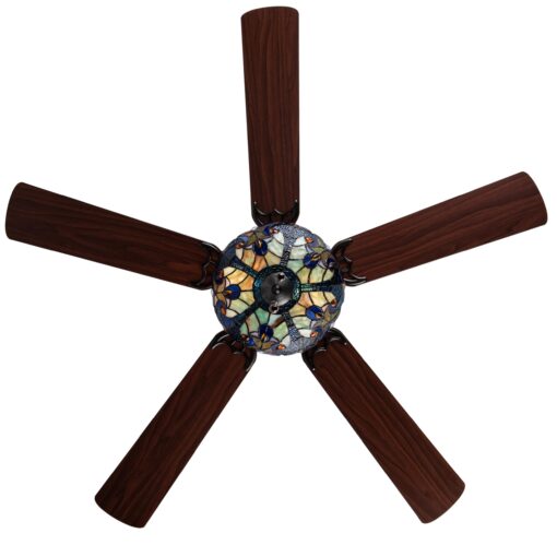 RIVER OF GOODS 52 Inch LED Stained Glass Ceiling Fan With Remote - Double-Lit Ceiling Fans With Lights - Unique Lighting & Ceiling Fans - Charming Antique Ceiling Fan Light Fixture - Halston - Blue - Image 7