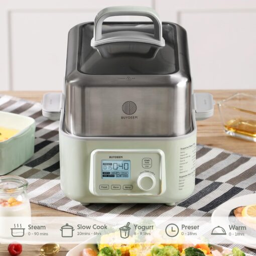BUYDEEM G553 5-Quart Electric Food Steamer for Cooking, One Touch Vegetable Steamer, Digital Multifunctional Steamer, Quick Steam in 60s, Stainless Steel Steamer Tray, No Stew Pots Included - Image 6