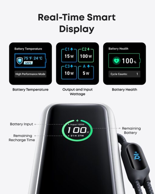 Anker Laptop Power Bank, 25,000mAh Portable Charger with Triple 100W USB-C Ports for Multi-Device Charging, Built-in and Retractable Cables, for iPhone 16/15 Series, MacBook, Samsung, and More - Image 2