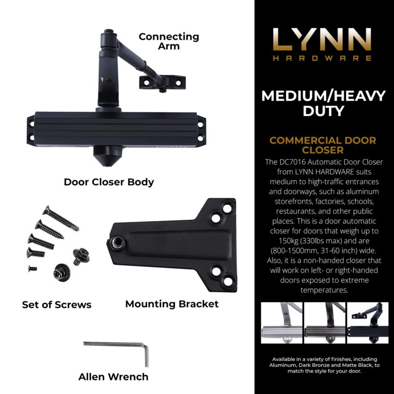 LYNN HARDWARE Medium/Heavy Duty Commercial Door Closer - DC7016 Surface Mounted, Grade 1- ADA & UL 3 Hour Fire Rated, Adjustable Size 1-6 for entrances & Aluminum storefronts- US19 Matte Black - Image 8