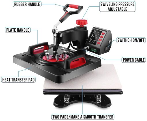AKEYDIY 8 in 1 Heat Press Machine Professional Sublimation Machine 12" X 15" Swing Away Shirt Printing Heat Transfer Digital Industrial-Quality Heat Press Machine for T Shirts Mug Hat Plate - Image 4