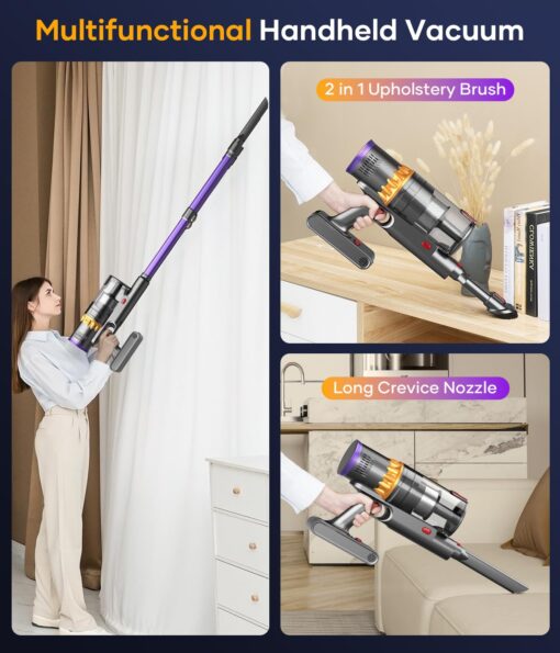 CHEBIO Cordless Vacuum Cleaner, 550W/45Kpa Stick Vacuum with Smart Display, MAX 65Mins Runtime Vacuum Cleaners for Home, Auto Mode & Anti-Tangle Lightweight Vacuum for Pet Hair/Carpet/Floor - Image 2