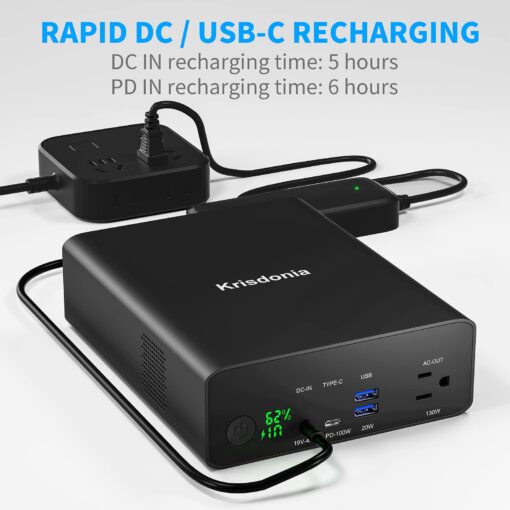 Krisdonia Power Bank with AC Outlet, Portable Laptop Charger Battery Bank USB C 100W Fast Charging, 80000mAh/296Wh Power Station External Battery Pack 130W/110V for Outdoor Camping Home Office - Image 5