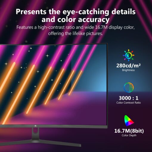 Z-Edge 32 inch Curved Gaming Monitor, 16:9 QHD 2K 2560x1440 170/144Hz 1ms Frameless LED Gaming Monitor, AMD Freesync Premium Display Port HDMI - Image 3