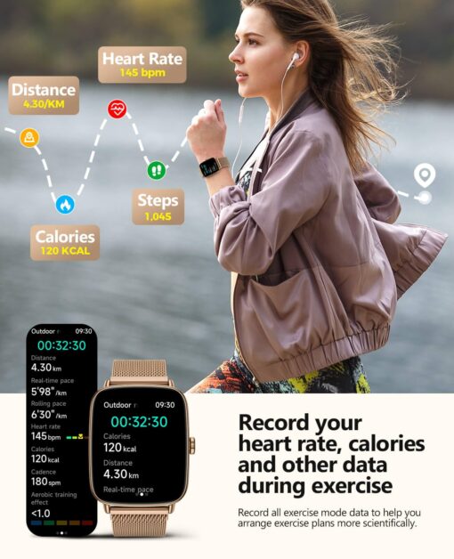 2025 Smart Watches for Women, 1.85" AI Voice Smartwatch, 24/7 Heart Rate Monitor, Stress/SpO2/Sleep Tracker, IP68 Waterproof, Weather, 100+ Sports Fitness Tracker for Android iOS Glod Metal - Image 2