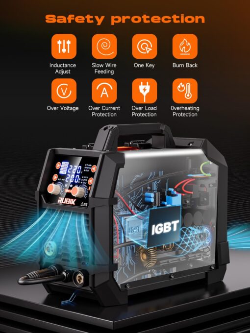 RUBIK MIG Welder 200A Welding Machine – 5 in 1 Flux Core Welder 110V/220V Dual Voltage with Advanced IGBT Inverter for MIG GAS GASLESS STICK TIG Welder - Image 4