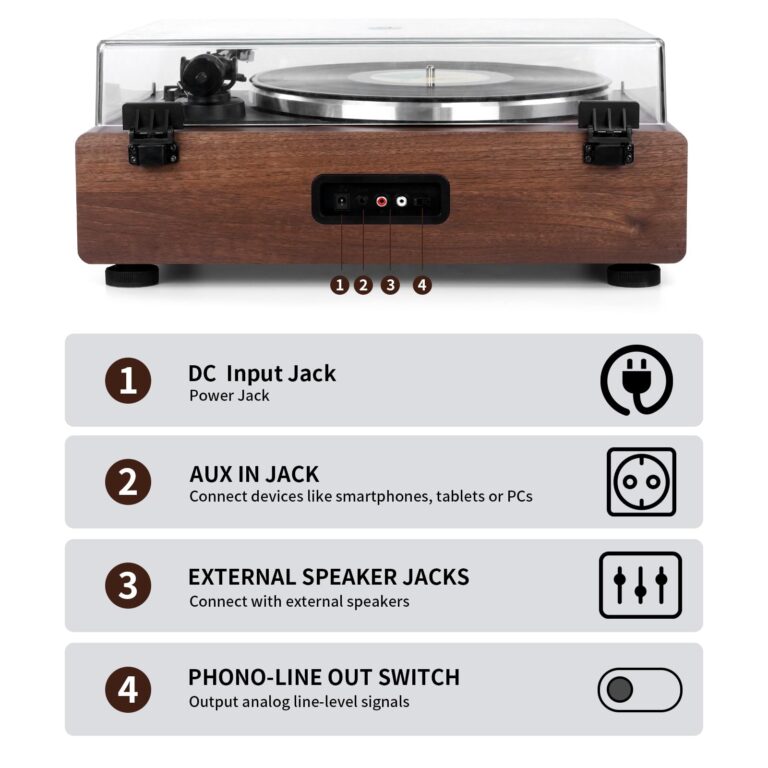 High Fidelity Belt Drive Turntable with Built-in Speakers,FEKTIK Vinyl Record Player with Magnetic Cartridge, Bluetooth Playback and Aux-in Functionality, Auto Off - Image 4