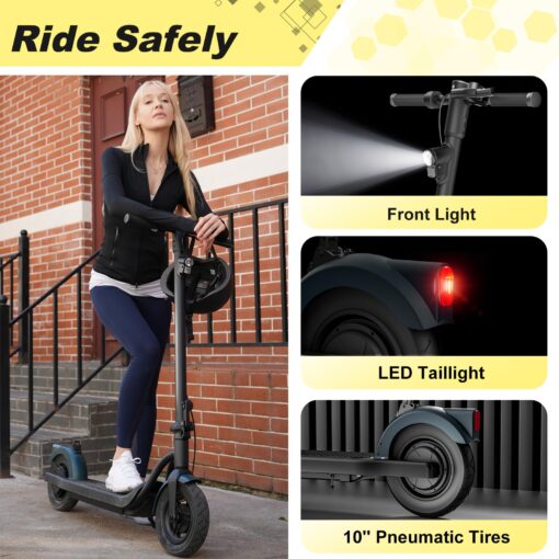 Electric Scooter for Adults - Foldable, 500W Motor, 19 MPH Top Speed, 21 Miles Range, 10" Pneumatic Tires, Dual Brakes, IPX4 Waterproof, UL2272 Certified, App-Controlled E-Scooter - Image 2