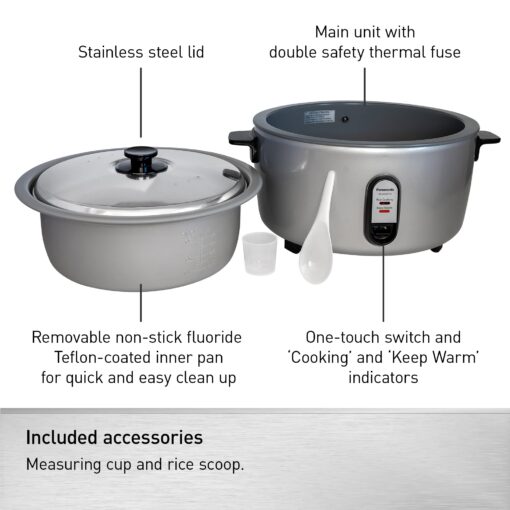 Panasonic Commercial Rice Cooker, Extra-Large Capacity 60-Cup (Cooked), 30-Cup (Uncooked) with One-Touch Operation and Durable Non-Stick Coated Pan - SR-GA541FH – Silver - Image 3
