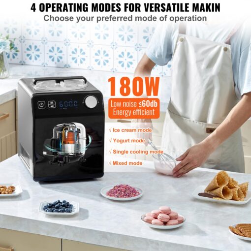 VEVOR Upright Automatic Ice Cream Maker with Built-in Compressor, 2 Quart No Pre-freezing Fruit Yogurt Machine, Stainless Steel Electric Sorbet Maker, 4 Modes Gelato Maker with Digital Display & Timer - Image 8