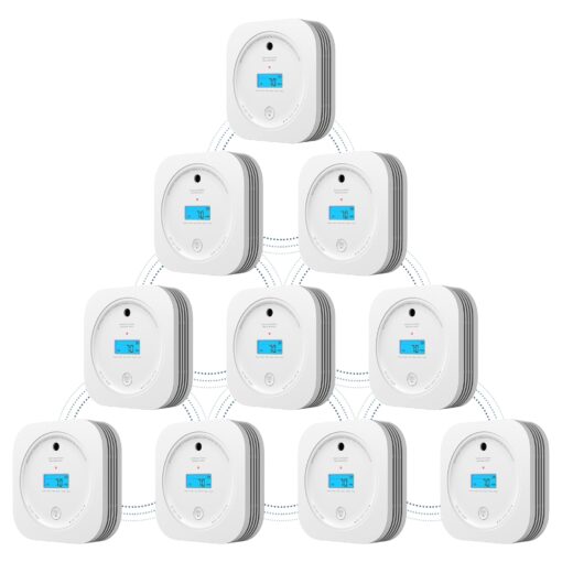 AEGISLINK Interlinked Smoke Carbon Monoxide Detector Combo, Smoke and CO Detector Battery Powered, Wireless Interconnected Smoke and CO Alarm, Digital Display, SC-RF200, 10-Pack