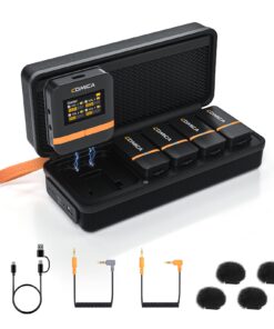 COMICA Vimo Q Wireless Lavalier Microphone System with 4 Transmitters and 1 Receiver, 4 Audio Tracks Individual Output, Noise Cancellation, 656' Range, Lav Mic for Camera, iPhone, Android, PC, etc