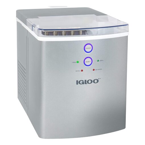 Igloo ICEB33SL Large-Capacity Automatic Portable Electric Countertop Ice Maker Machine, 33 Pounds in 24 Hours, 9 Ice Cubes Ready in 7 minutes, With Ice Scoop and Basket, Perfect for Water Bottles