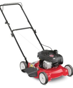 Yard Machines Gas Powered Push Lawn Mower with Engine Oil, 20 Inch Steel Cutting Deck, and Side Discharge for Outdoor Yards, Red/Black