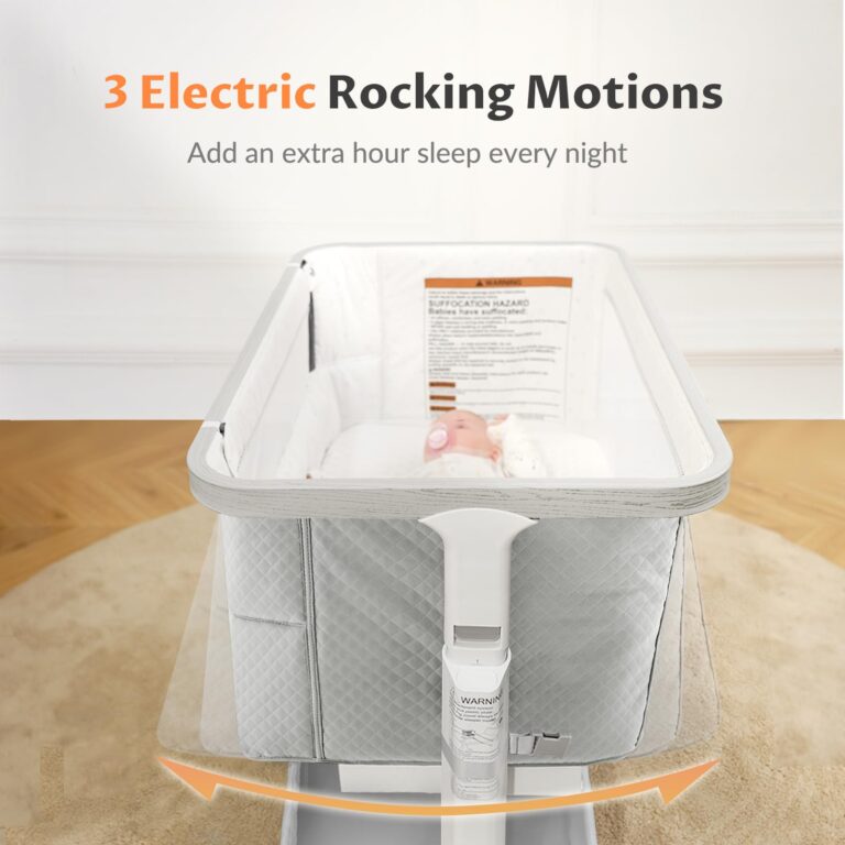 VaVaSoo Rocking Bassinet for Baby Electric 3 Motion Automatic Bedside Sleeper Auto Rolling Newborn Cradle Rocks Itself 5 Height Adjustable with Music, Wheels, Storage, Grey & White - Image 9