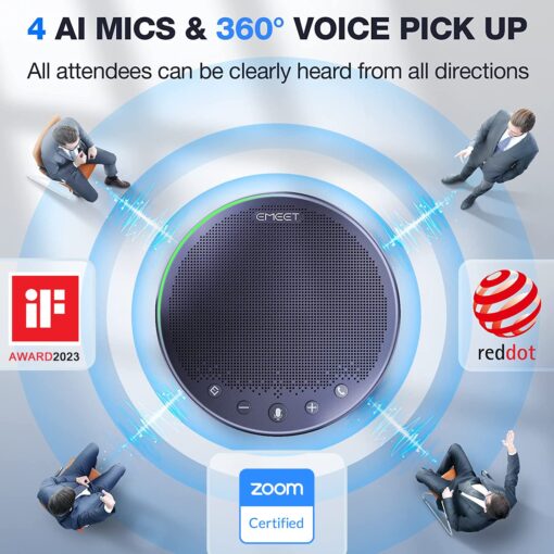 EMEET Bluetooth Speakerphone M3, Zoom Certified 4 AI Mics 360°Voice Pickup 18H Talk Time Conference Speaker and Microphone, USB/Bluetooth Conference Speaker w/Daisy Chain for 20 People for Zoom Teams - Image 9
