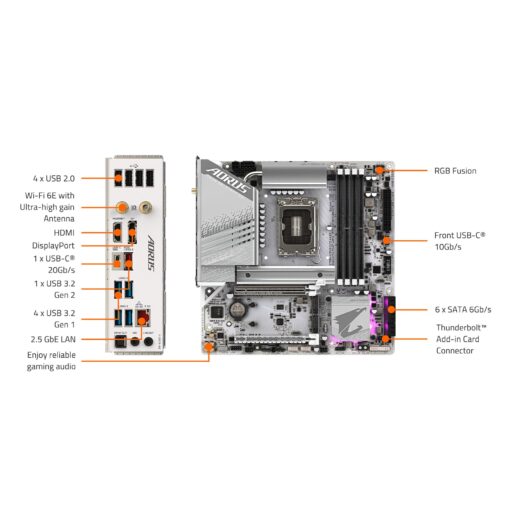 GIGABYTE Z790M AORUS Elite AX ICE LGA 1700 Intel Z790 M-ATX Motherboard with DDR5, Triple M.2, PCIe 5.0, USB 3.2 Gen2X2 Type-C, Intel Wi-Fi 6E, 2.5GbE LAN, Q-Flash Plus, EZ-Latch Plus - Image 2