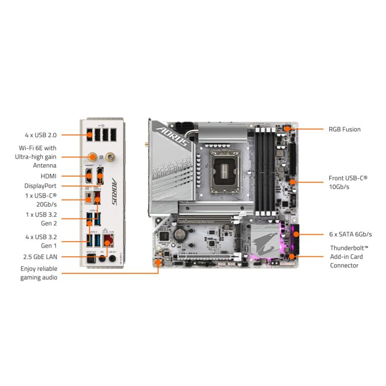 GIGABYTE Z790M AORUS Elite AX ICE LGA 1700 Intel Z790 M-ATX Motherboard with DDR5, Triple M.2, PCIe 5.0, USB 3.2 Gen2X2 Type-C, Intel Wi-Fi 6E, 2.5GbE LAN, Q-Flash Plus, EZ-Latch Plus - Image 2