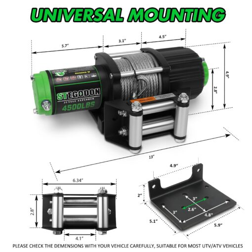 STEGODON 4500 lb Winch 12V Waterproof Electric Winch,ATV/UTV Winch with Steel Cable Winch with Wireless Remote and Roller Fairlead - Image 7