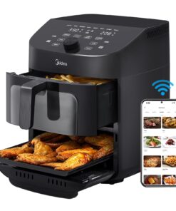 Midea Dual Basket Air Fryer Oven 11 Quart 8 in 1 Functions, Clear Window, Smart Sync Finish, Works with Alexa, Wi-Fi Connectivity, 50+ App Recipes for family meals, Bake, Roast, Grill, Broil, Toast