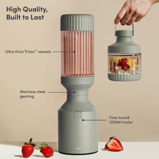 Beast Mega 1200 | Premium Countertop Blender | Smoothies, Shakes, Sauces, Dips, Soups | Blends Ice and Frozen Fruit | XL Vessel | Extra Vessels, Straw System Included | 1200W | (Sage, 120V) - Image 7