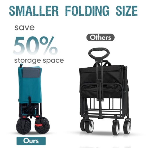 PORTAL 400L Large Capacity Collapsible Double Decker Wagon with Brakes, 450LB Heavy Duty Folding Cart with Tailgate, Foldable Utility Wagons for Camping, Beach, Garden, Sports, Shopping - Image 4