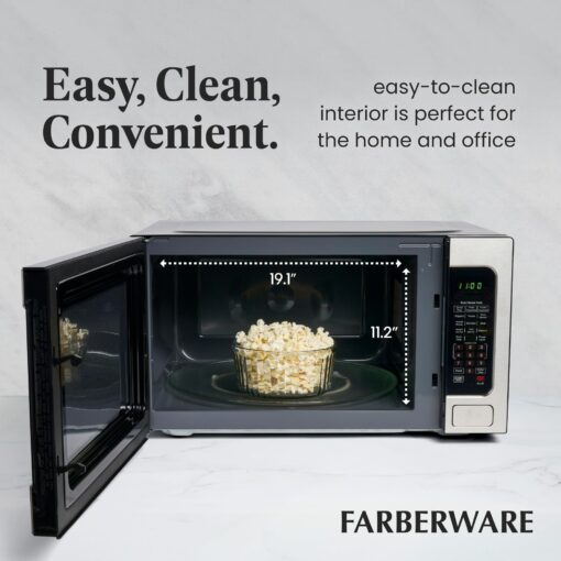 Farberware 1100W 2.2 cu ft Countertop Microwave Oven With Smart Sensor, LED Lighting, Child Lock - For Apartments and Dorms - Image 4