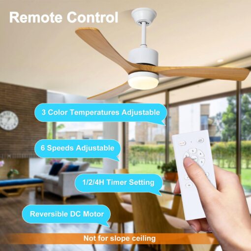 WYIXHOOG 48in Modern Ceiling Fans with Lights and Remote Control 6-Speed Quiet Wood Ceiling Fan Memory Function LED Ceiling Fan Light for Bedroom Living Room Kitchen Indoor Use - Image 2