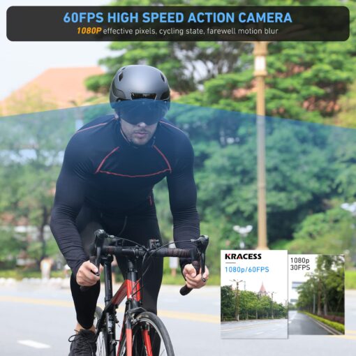 KRACESS KRS-S1 Bike Helmets for Men Smart Helmets for Adults with 1080P 60 fps Sports Camera Dual Antenna Bluetooth Womens Bike Helmet (L-22-24.4in, Matte Black) - Image 7