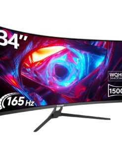 Gawfolk 34 Inch Ultrawide Curved Gaming Monitor, 1500R PC Screen 165hz UWQHD 3440x1440, Curved Computer Screen with FreeSync,Support Wallmount 75x75mm