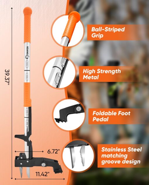 Saker Weed Puller Tool Stand Up Garden Tool with Long Handle & Stainless Steel Claws + 22V Cordless Electric Garden Tiller, 9-Inch Tilling Width, 6.3-Inch Depth, 2 Batteries & Charger Included - Image 2
