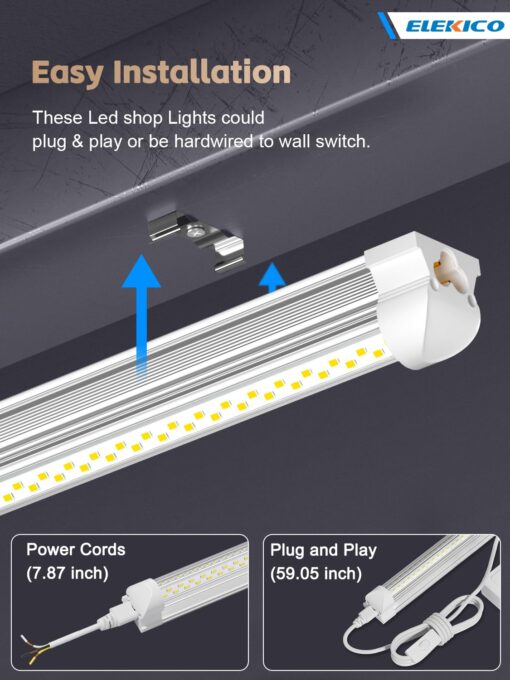 ELEKICO 12 Pack Super Bright 100w 8ft Led Shop Light, 15000lm 5000k V Shape 8' Led Shop Lights 8ft, Linkable 96" 8 Foot Shop Lights for Garage Workshop Shop Warehouse Lighting - Image 3