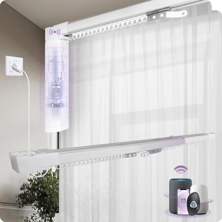 Graywind Smart Curtain Track Retractable Motorized Centre-opening Curtain Rail Compatible with Alexa Google Easy to Control by Voice, App, Remote (77" to 141" Width)