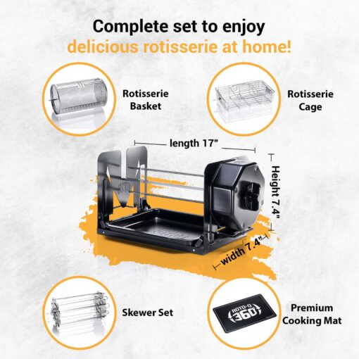 ROTO-Q 360 Family Bundle Rotisserie Kit - Non-Electric Wind-Up Spit Roaster with Rotisserie Basket, Flat Cage, Skewer Set, and Cooking Mat for Grills, Ovens, and Smokers - Indoor & Outdoor BBQ Use - Image 9