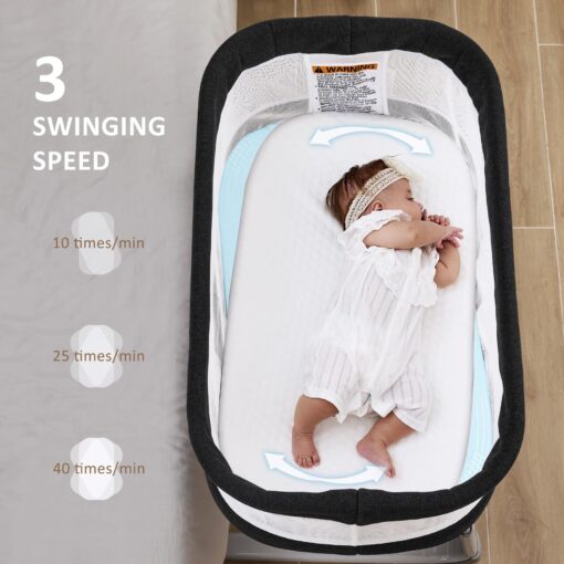 GAIVE Electric Bassinet Baby Bassinets Bedside Sleeper, Auto Rocking Bassinet with Comfy Mattress for Newborn, Portable Bassinets Crib for Infant, Adjustable Height, Breathable Mesh - Image 7