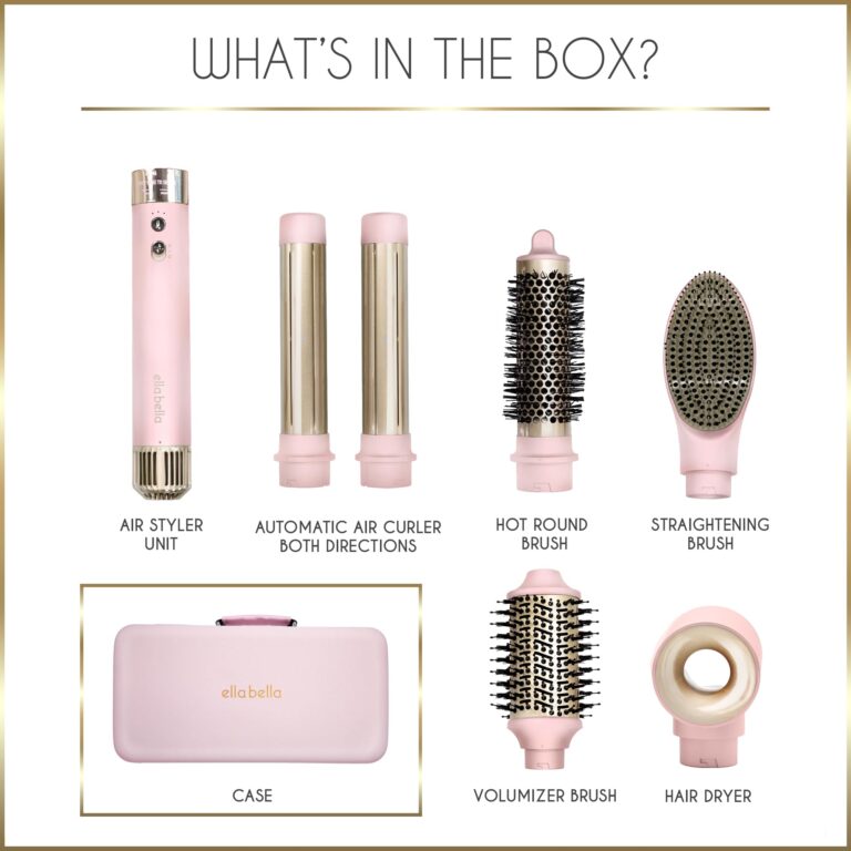 ELLA BELLA® 6 in 1 Professional Hot Air Styler • Powerful Hair Dryer & Straightener Set • Styling Without Heat Damage • Fast Drying Curling Volumizing Straightening • Protective Travel Case (Pink) - Image 2